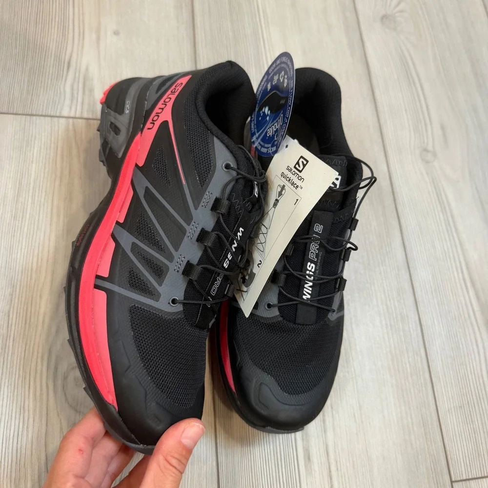 Salomon Wings Pro 2 W Trail Running Shoes Black Pink 381556 Womens 7.5 NEW